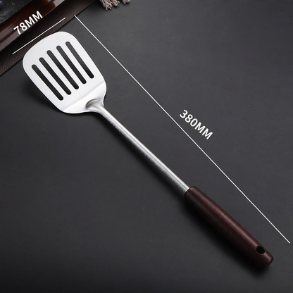 Stainless Steel Kitchen Utensil Set with Wooden Handles