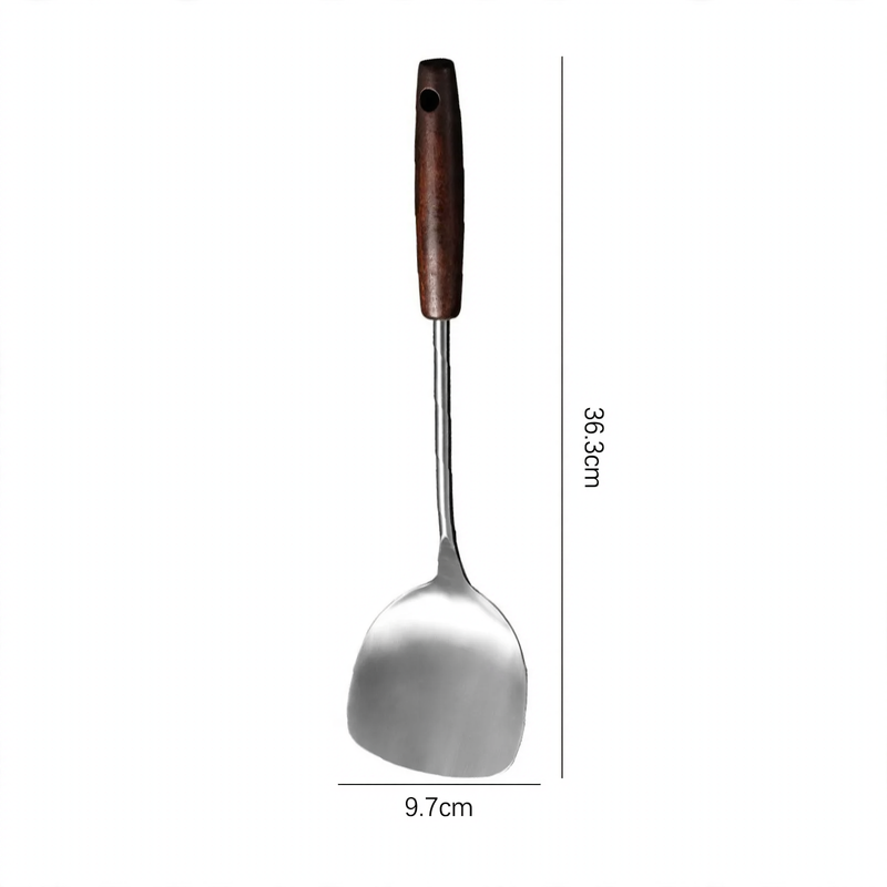 Stainless Steel Kitchen Utensil Set with Wooden Handles
