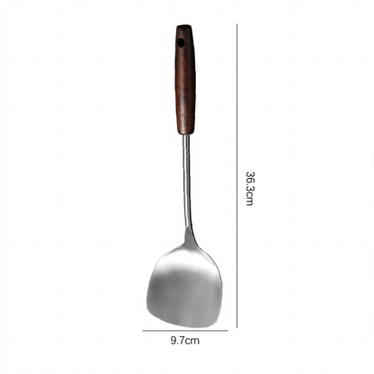 Stainless Steel Kitchen Utensil Set with Wooden Handles
