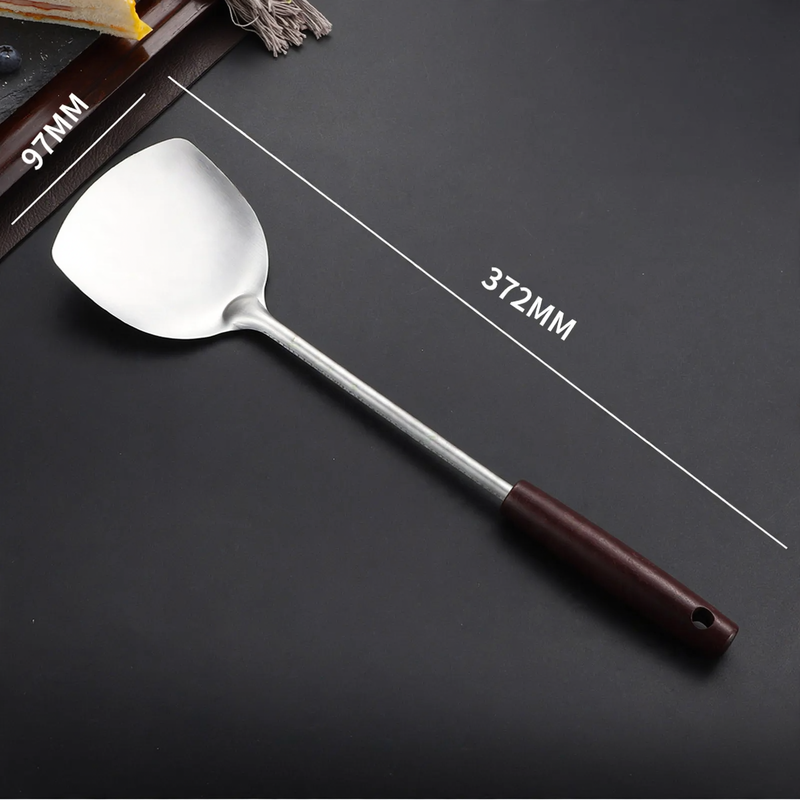 Stainless Steel Kitchen Utensil Set with Wooden Handles