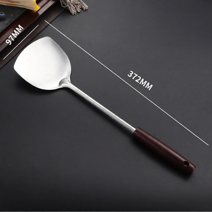 Stainless Steel Kitchen Utensil Set with Wooden Handles