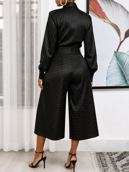 Striped Long-Sleeve Button-Up Lapel Shirt