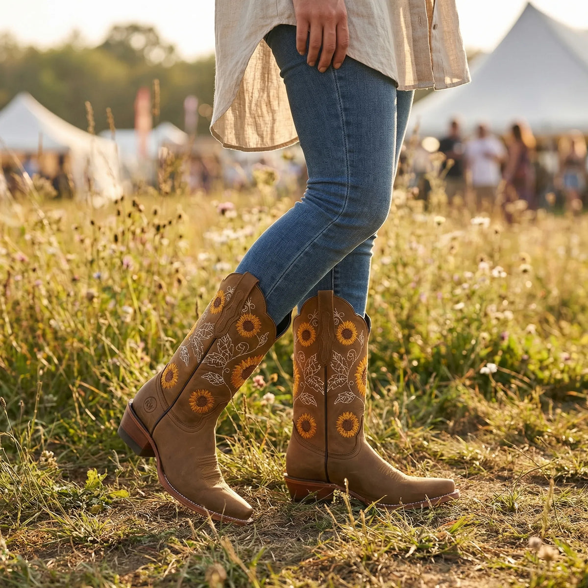 Sunflower Embroidered Western Cowboy Boots