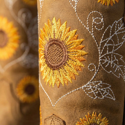 Sunflower Embroidered Western Cowboy Boots