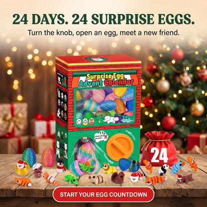 Surprise Egg Advent Calendar, 24 Eggs with Flexible 3D Printed Figures