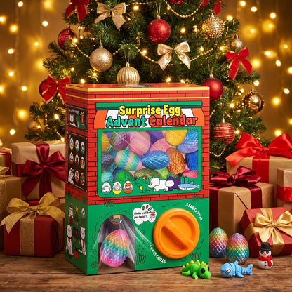 Surprise Egg Advent Calendar, 24 Eggs with Flexible 3D Printed Figures