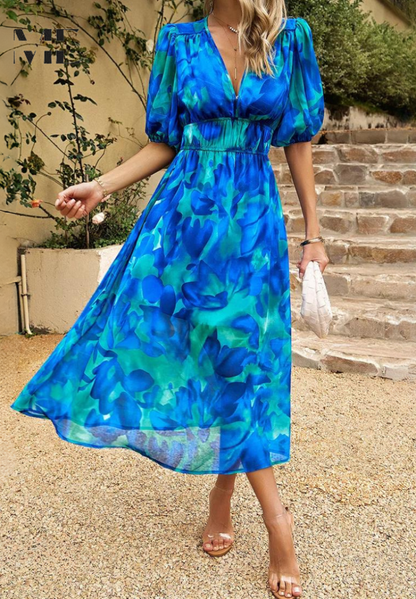 Image of Theresa | Women's V-Neck A-Line Midi Dress