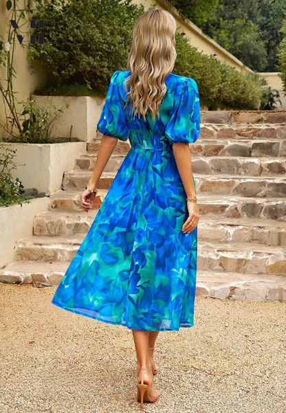 Image of Theresa | Women's V-Neck A-Line Midi Dress