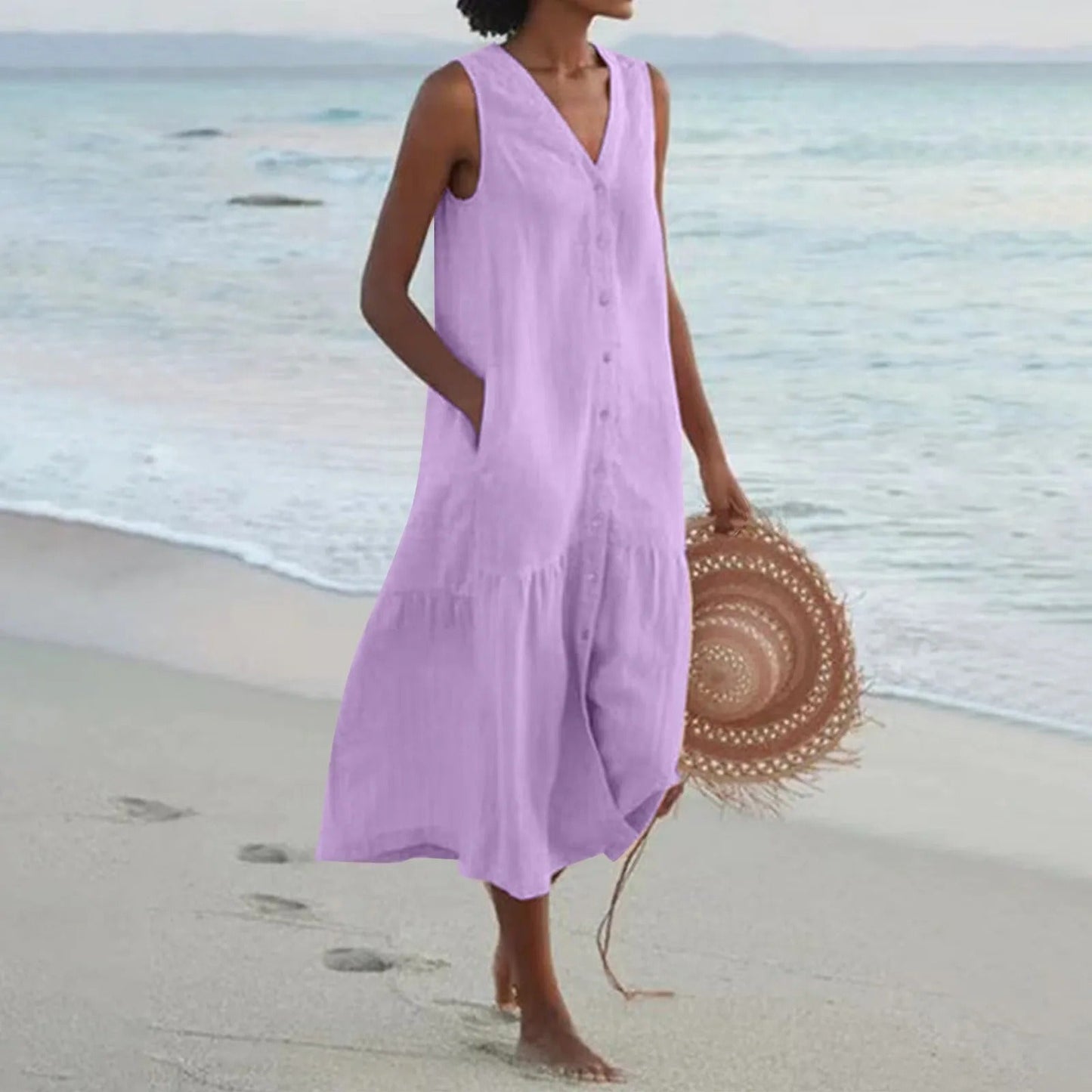 Image of Tina | Women's Sleeveless A-Line Midi Dress