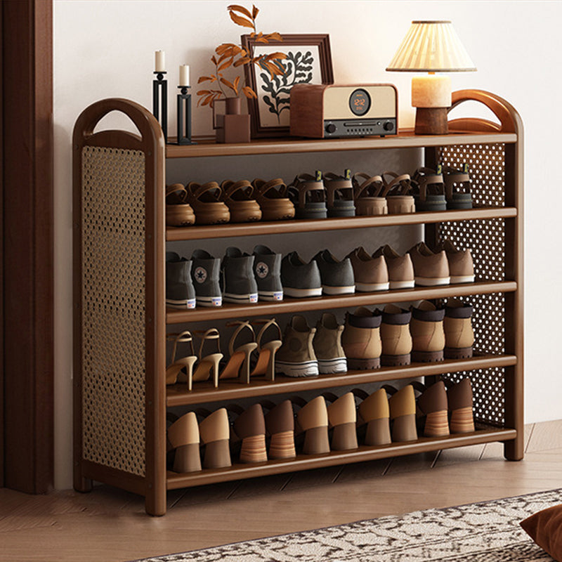 Traditional Vintage Rectangular Bamboo, MDF and PE Rattan 5/6-Tier Shoe Storage Shelf for Entryway and Living Room