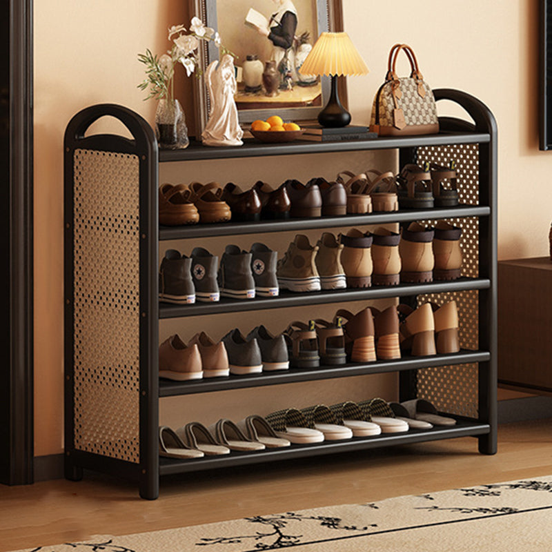 Traditional Vintage Rectangular Bamboo, MDF and PE Rattan 5/6-Tier Shoe Storage Shelf for Entryway and Living Room