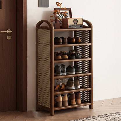 Traditional Vintage Rectangular Bamboo, MDF and PE Rattan 5/6-Tier Shoe Storage Shelf for Entryway and Living Room