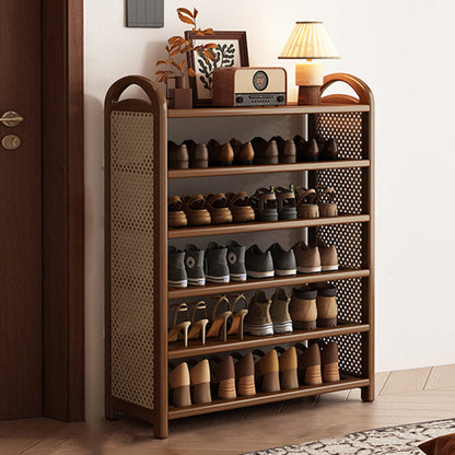 Traditional Vintage Rectangular Bamboo, MDF and PE Rattan 5/6-Tier Shoe Storage Shelf for Entryway and Living Room