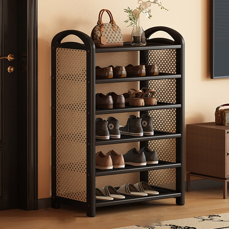 Traditional Vintage Rectangular Bamboo, MDF and PE Rattan 5/6-Tier Shoe Storage Shelf for Entryway and Living Room