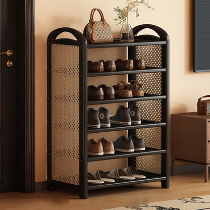 Traditional Vintage Rectangular Bamboo, MDF and PE Rattan 5/6-Tier Shoe Storage Shelf for Entryway and Living Room