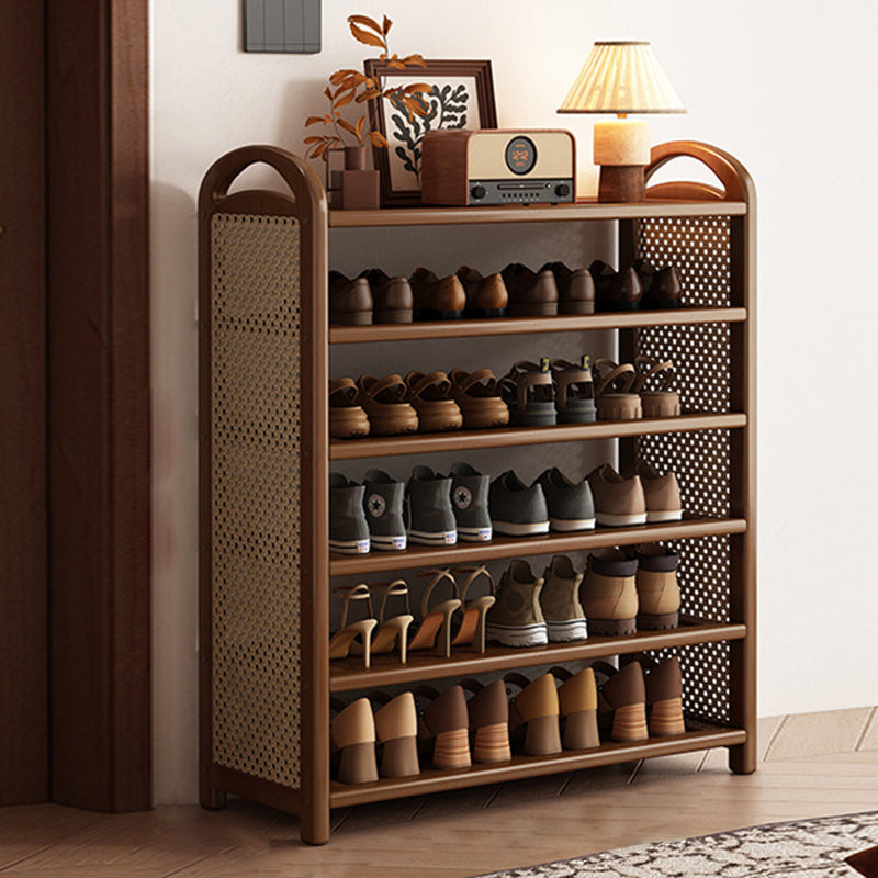 Traditional Vintage Rectangular Bamboo, MDF and PE Rattan 5/6-Tier Shoe Storage Shelf for Entryway and Living Room