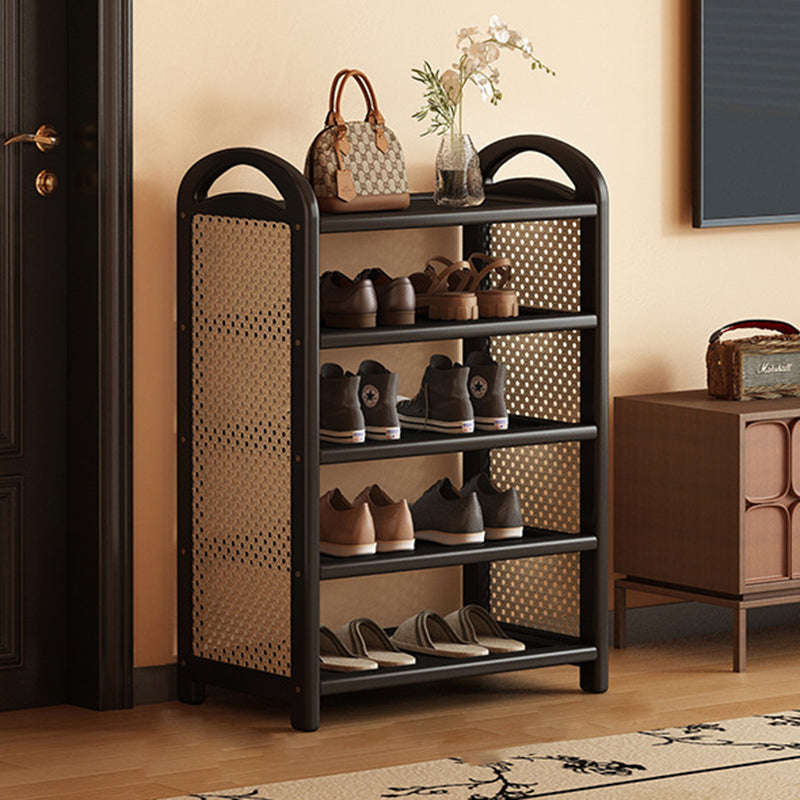 Traditional Vintage Rectangular Bamboo, MDF and PE Rattan 5/6-Tier Shoe Storage Shelf for Entryway and Living Room