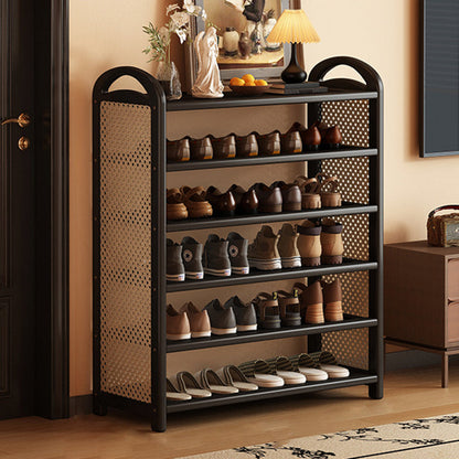 Traditional Vintage Rectangular Bamboo, MDF and PE Rattan 5/6-Tier Shoe Storage Shelf for Entryway and Living Room