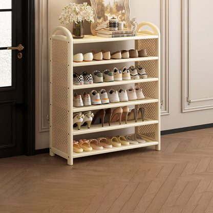 Traditional Vintage Rectangular Bamboo, MDF and PE Rattan 5/6-Tier Shoe Storage Shelf for Entryway and Living Room