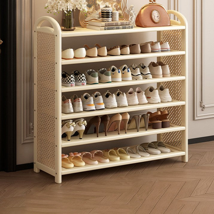 Traditional Vintage Rectangular Bamboo, MDF and PE Rattan 5/6-Tier Shoe Storage Shelf for Entryway and Living Room