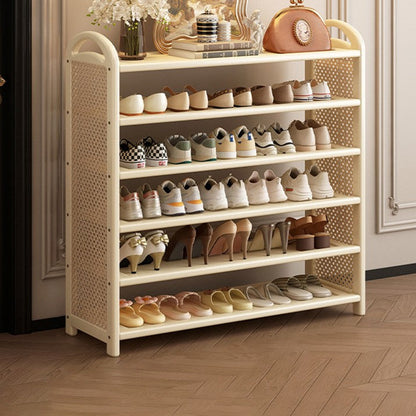 Traditional Vintage Rectangular Bamboo, MDF and PE Rattan 5/6-Tier Shoe Storage Shelf for Entryway and Living Room