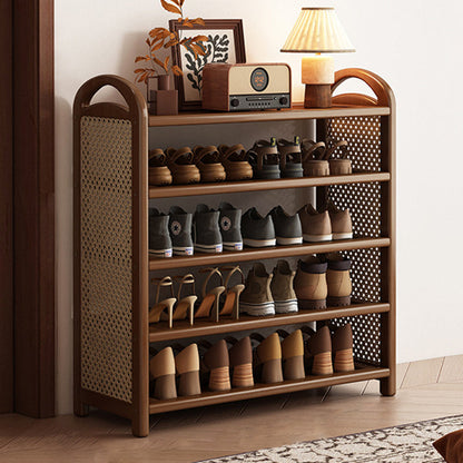Traditional Vintage Rectangular Bamboo, MDF and PE Rattan 5/6-Tier Shoe Storage Shelf for Entryway and Living Room