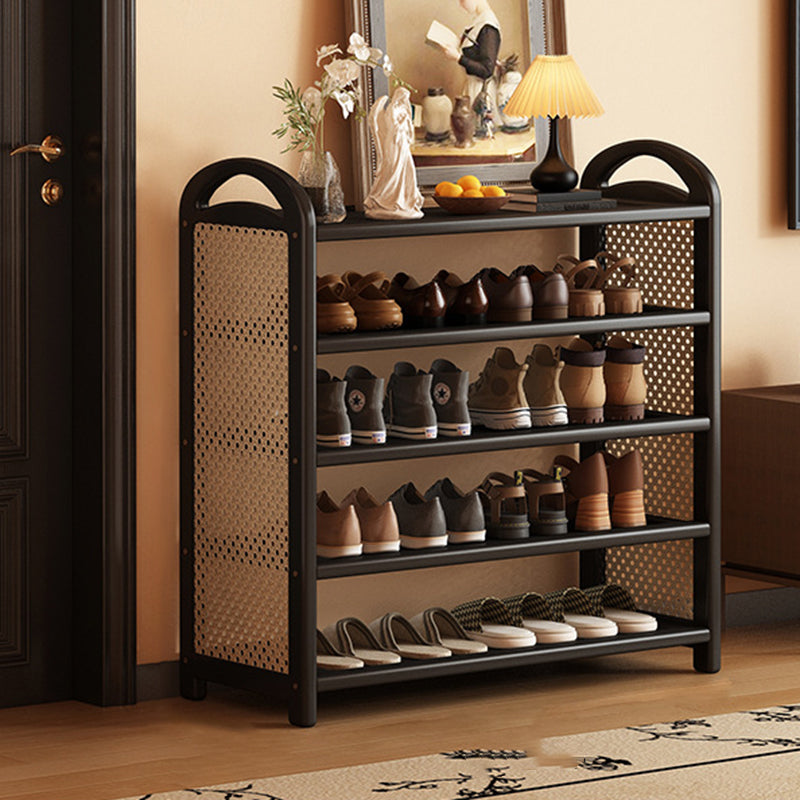 Traditional Vintage Rectangular Bamboo, MDF and PE Rattan 5/6-Tier Shoe Storage Shelf for Entryway and Living Room