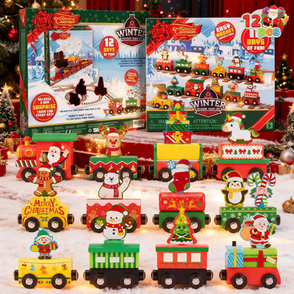 Train Advent Calendar with 12 Friction-Powered Cars That Link Together with Magnets