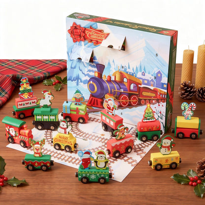 Train Advent Calendar with 12 Friction-Powered Cars That Link Together with Magnets