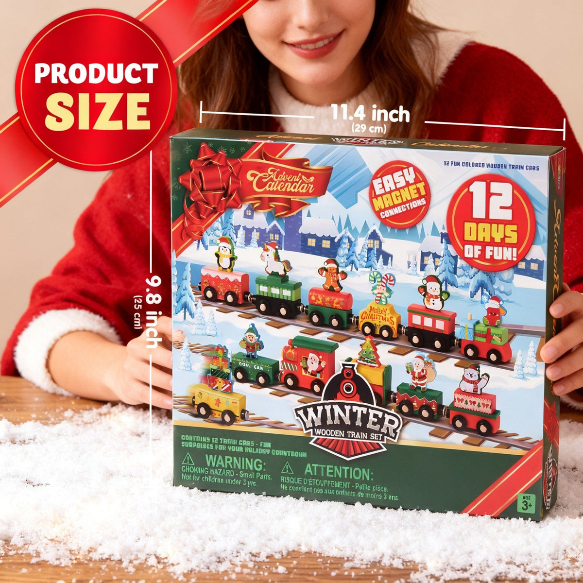 Train Advent Calendar with 12 Friction-Powered Cars That Link Together with Magnets
