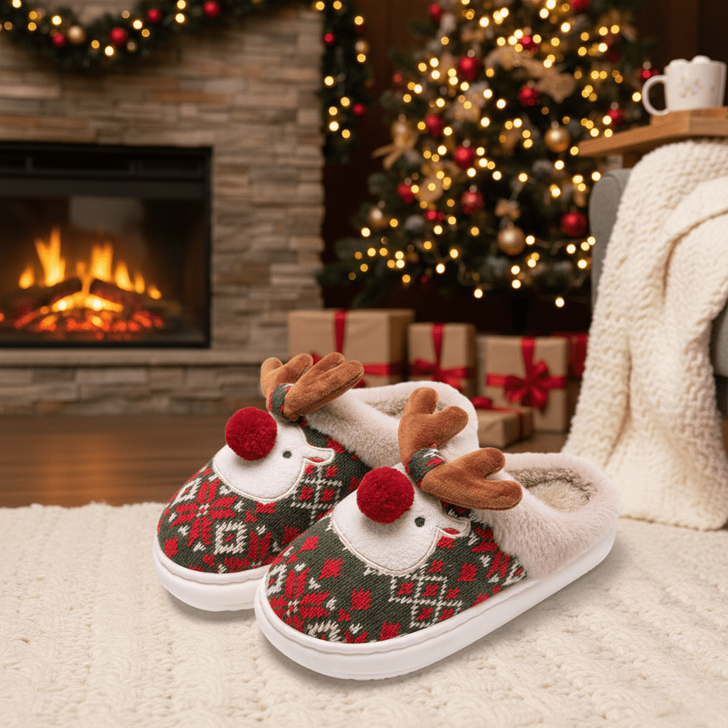 Unisex Christmas Slippers with Embroidered Design