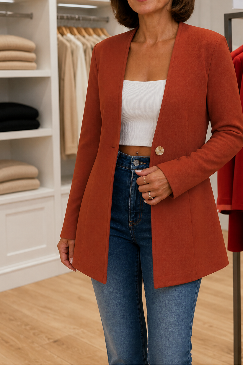 V-Neck Single-Button A-Line Blazer