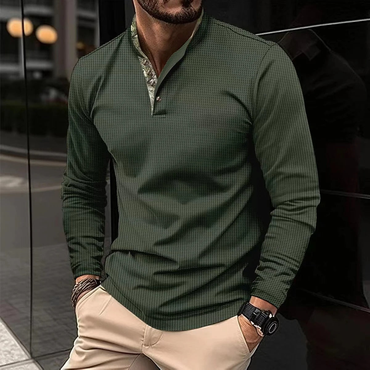 Sebastian | Men's Slim-Fit Henley Long Sleeve Shirt - Image 4