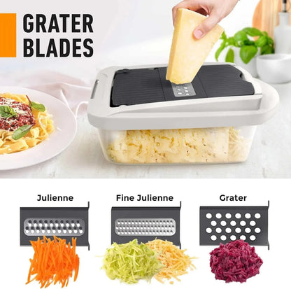 Vegetable Slicer | Dicing, Slicing and Grating | Catch Container & Safety Holder