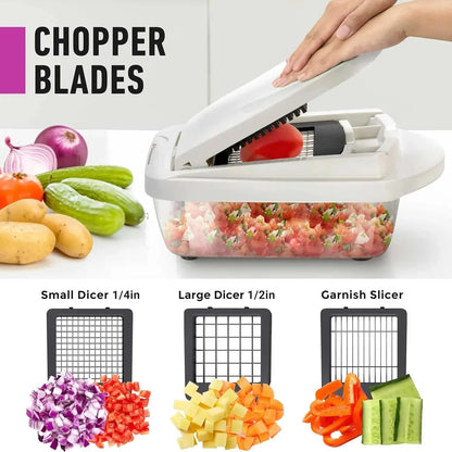 Vegetable Slicer | Dicing, Slicing and Grating | Catch Container & Safety Holder