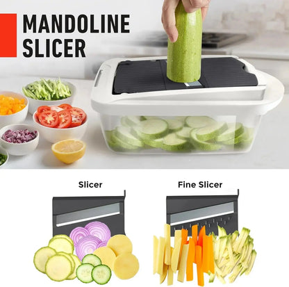 Vegetable Slicer | Dicing, Slicing and Grating | Catch Container & Safety Holder