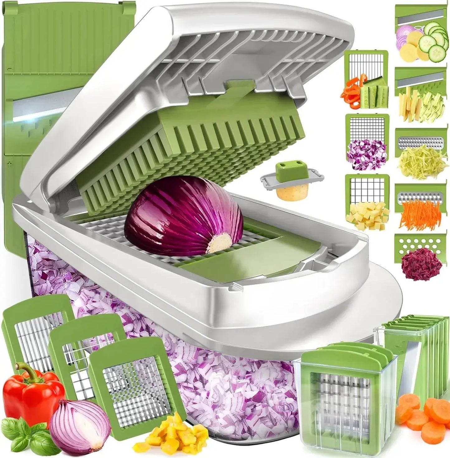 Vegetable Slicer | Dicing, Slicing and Grating | Catch Container & Safety Holder