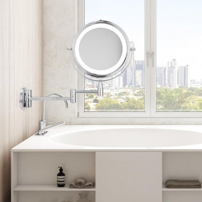 Wall-Mounted Dual-Arm LED Makeup Mirror with 1X & 7X Magnification