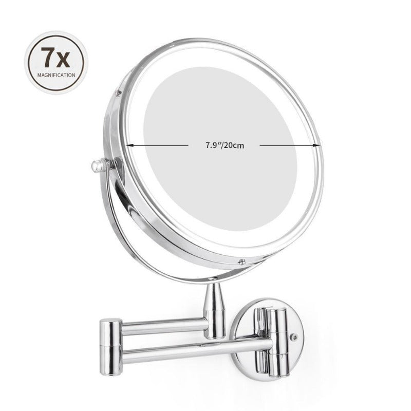 Wall-Mounted Dual-Arm LED Makeup Mirror with 1X & 7X Magnification
