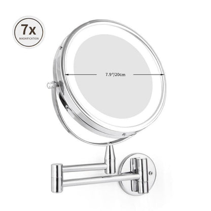 Wall-Mounted Dual-Arm LED Makeup Mirror with 1X & 7X Magnification