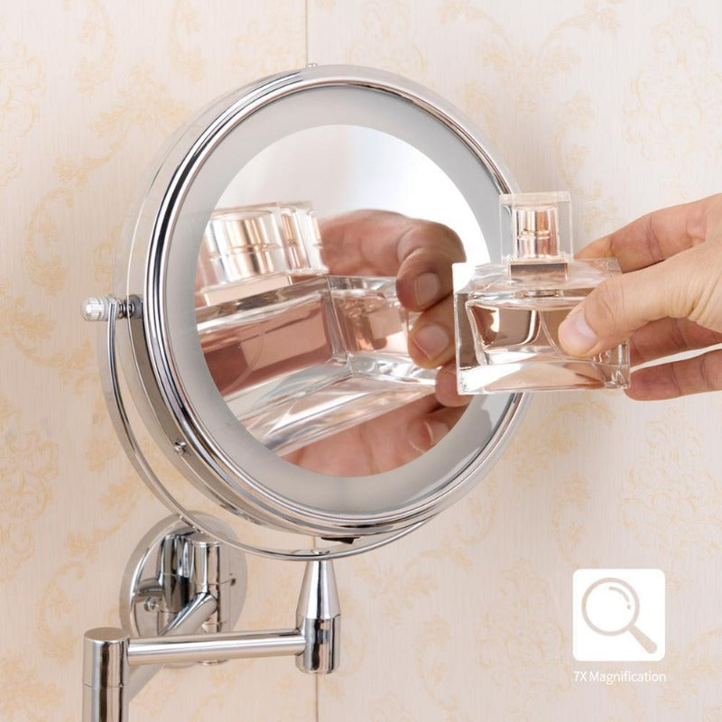 Wall-Mounted Dual-Arm LED Makeup Mirror with 1X & 7X Magnification