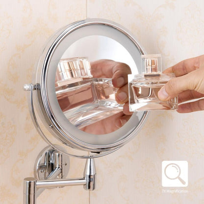 Wall-Mounted Dual-Arm LED Makeup Mirror with 1X & 7X Magnification