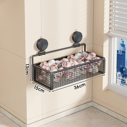 Wall-Mounted Suction Mesh Produce Storage Basket Set with Two-Tier Adjustable Rack