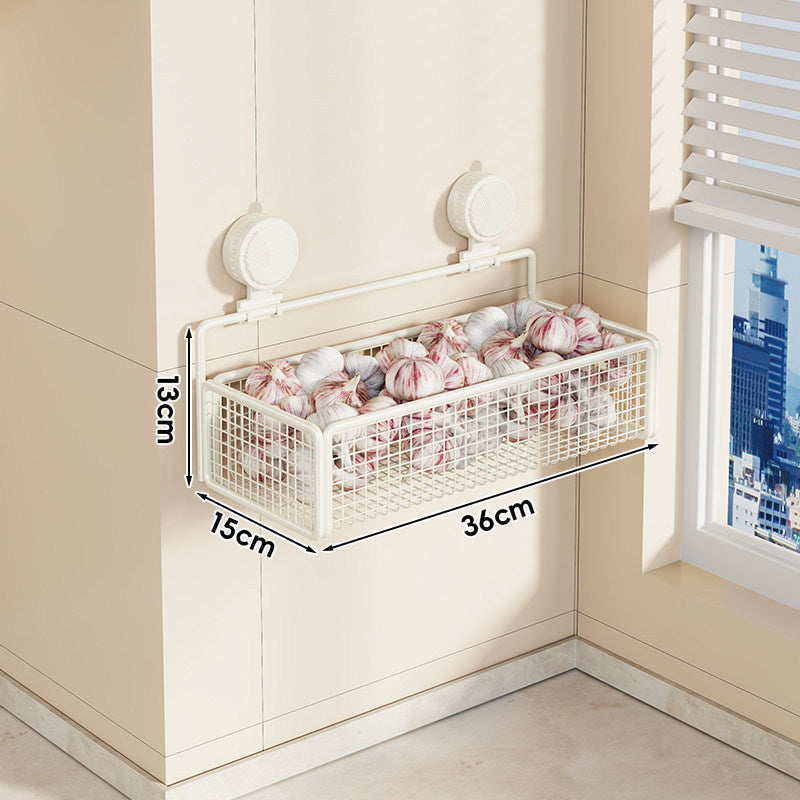 Wall-Mounted Suction Mesh Produce Storage Basket Set with Two-Tier Adjustable Rack