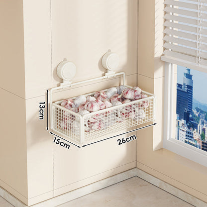 Wall-Mounted Suction Mesh Produce Storage Basket Set with Two-Tier Adjustable Rack