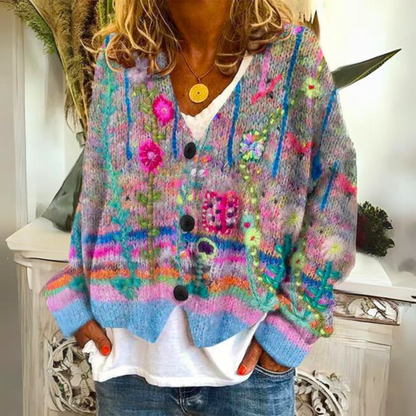 Warm Women's Printed Knit Cardigan