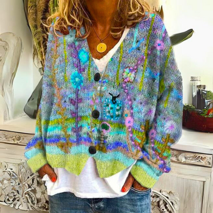 Warm Women's Printed Knit Cardigan