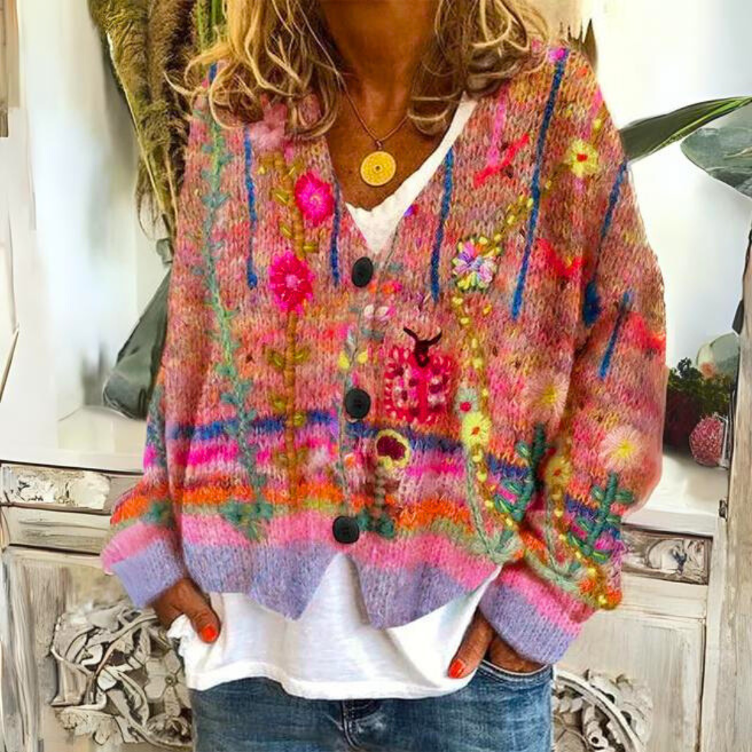 Warm Women's Printed Knit Cardigan