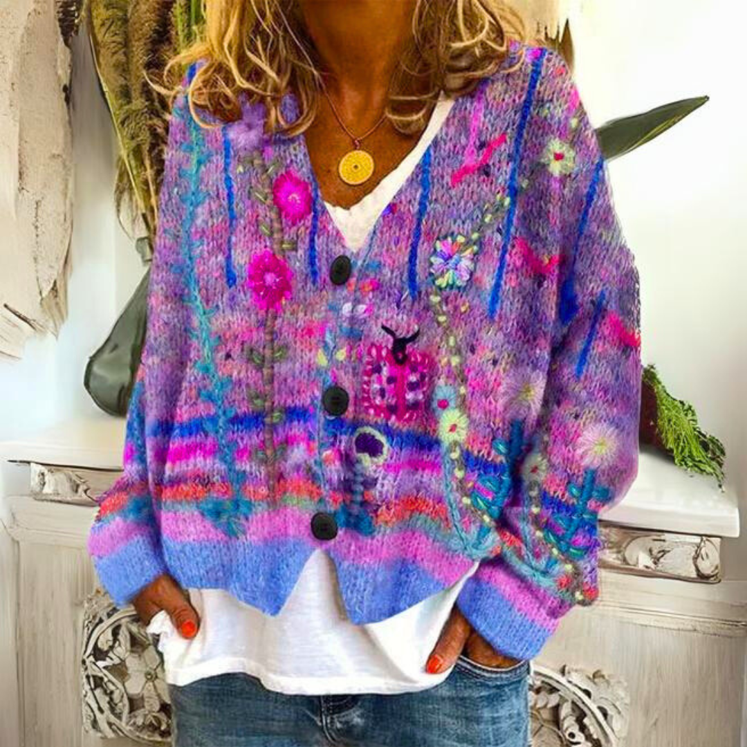 Warm Women's Printed Knit Cardigan