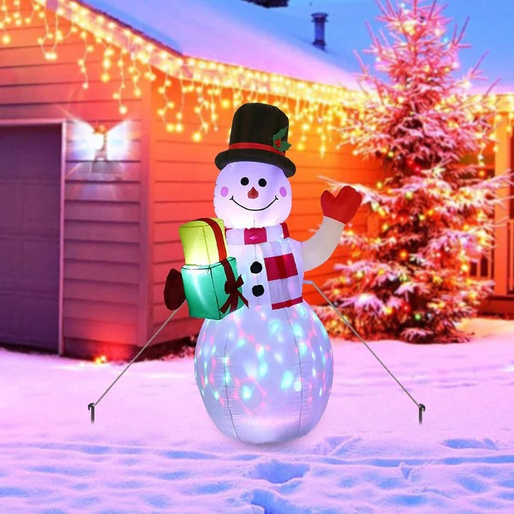 Weatherproof Inflatable Christmas Snowman Outdoor Yard Decoration with Rotating LED Lights